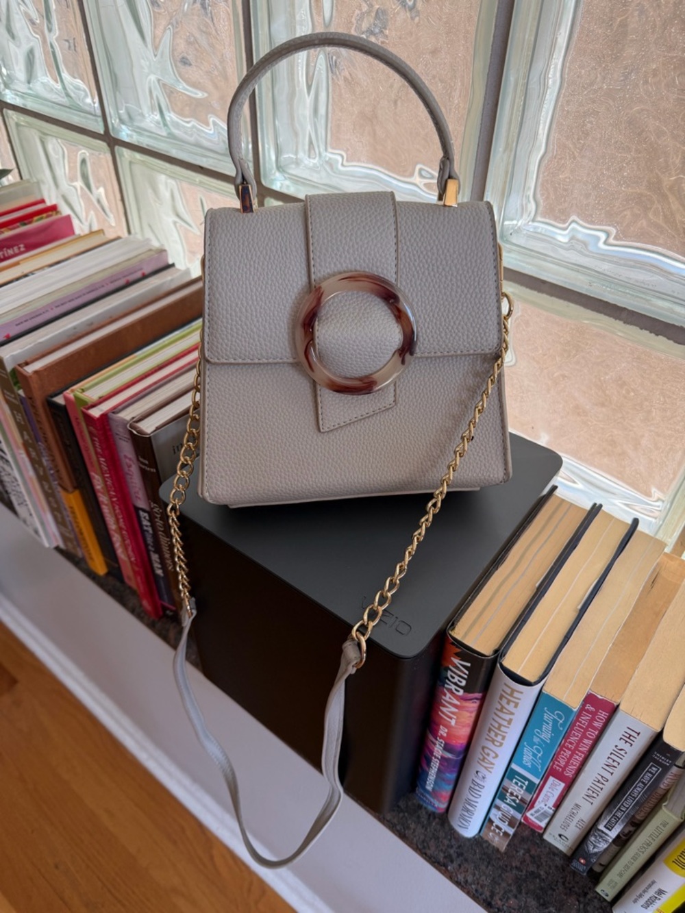 Top-Handle Pebbled Leather Crossbody Bag in Light Gray